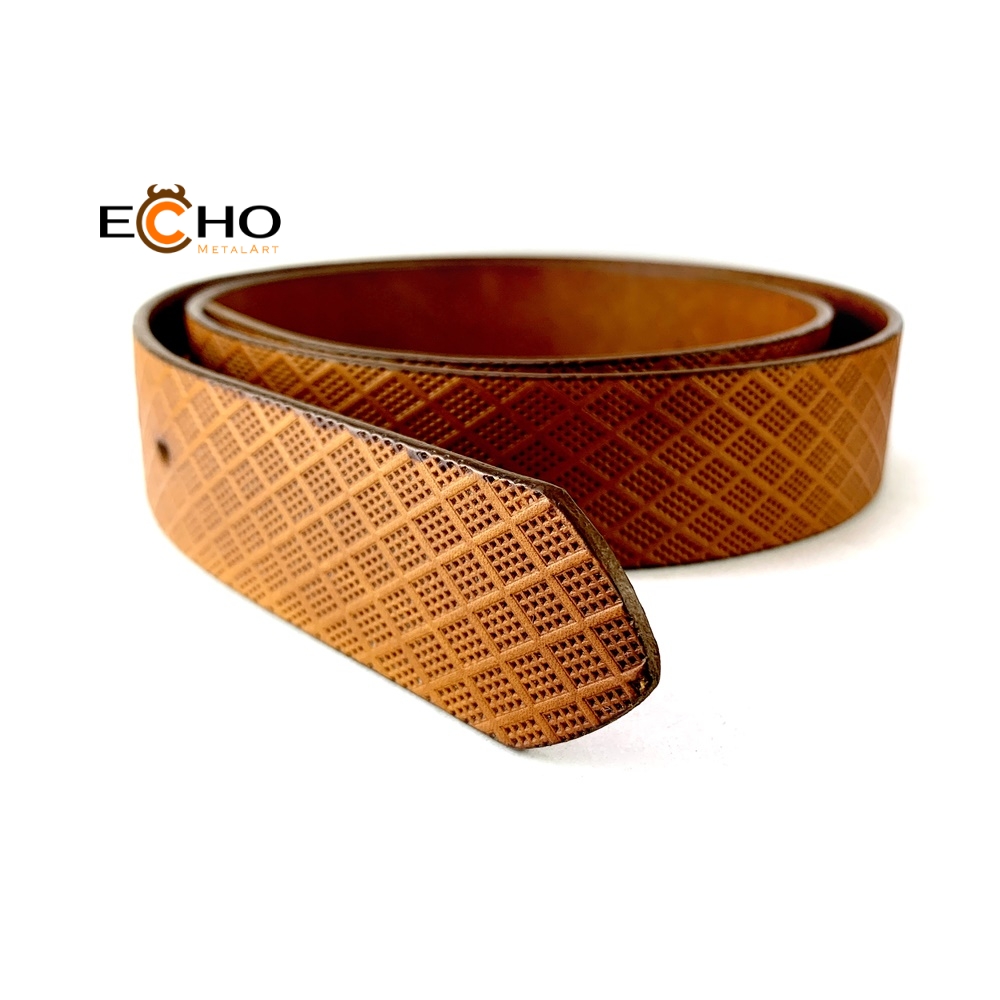 Diamond Pattern Khaki Leather Belt - A Timeless Addition to Your Wardrobe