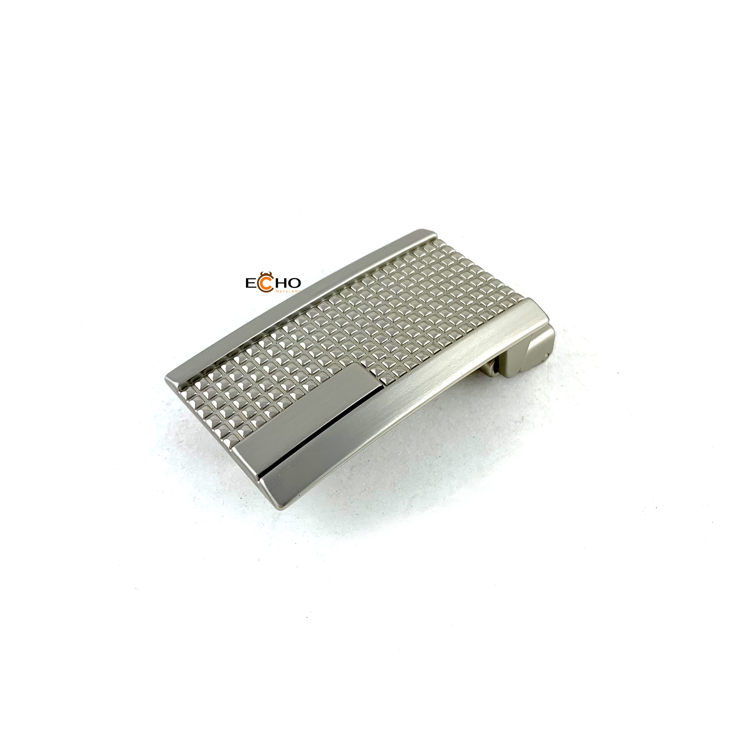 30mm Silver Business Belt Buckle for Men – Geometric Grid Design with Brushed Accent