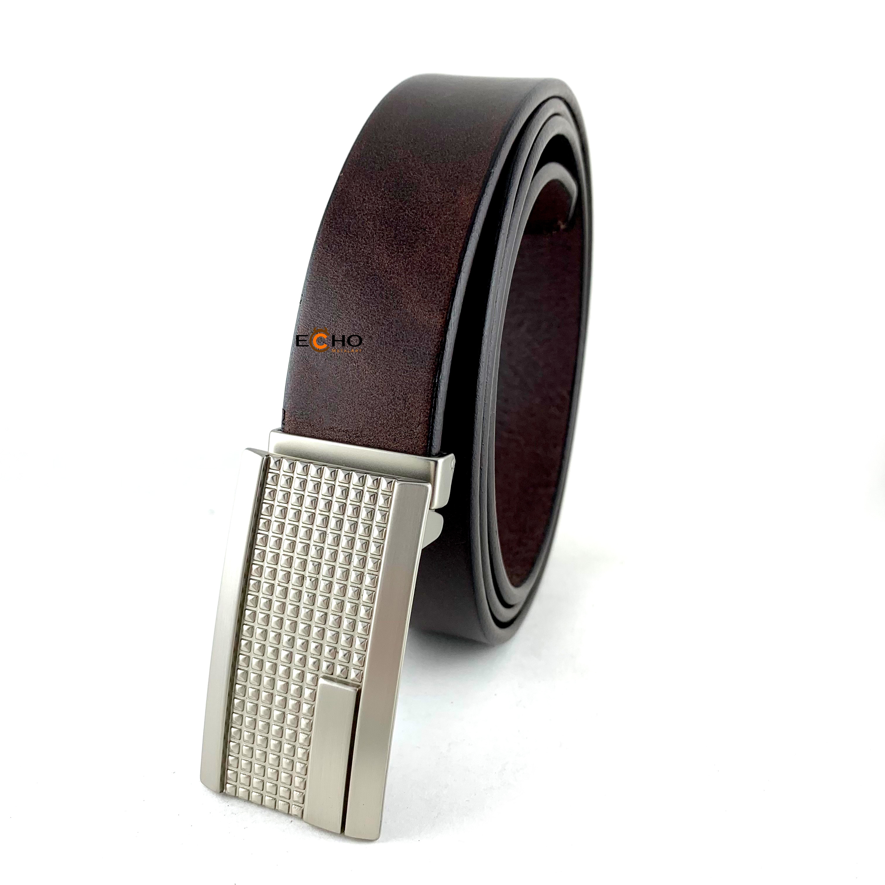 30mm Silver Business Belt Buckle for Men – Geometric Grid Design with Brushed Accent