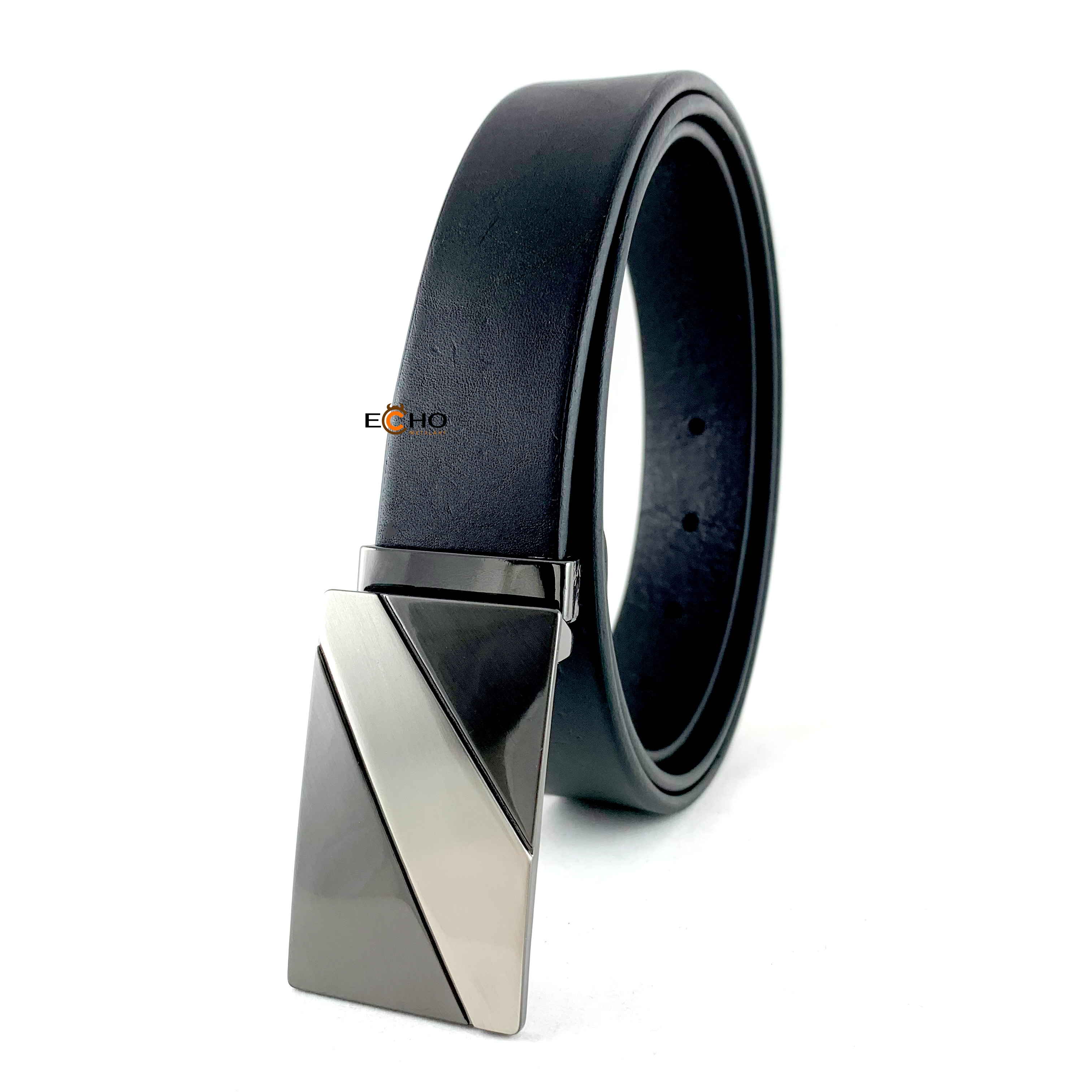 30mm Gunmetal Business Belt Buckle for Men – Geometric Slant Panel Design