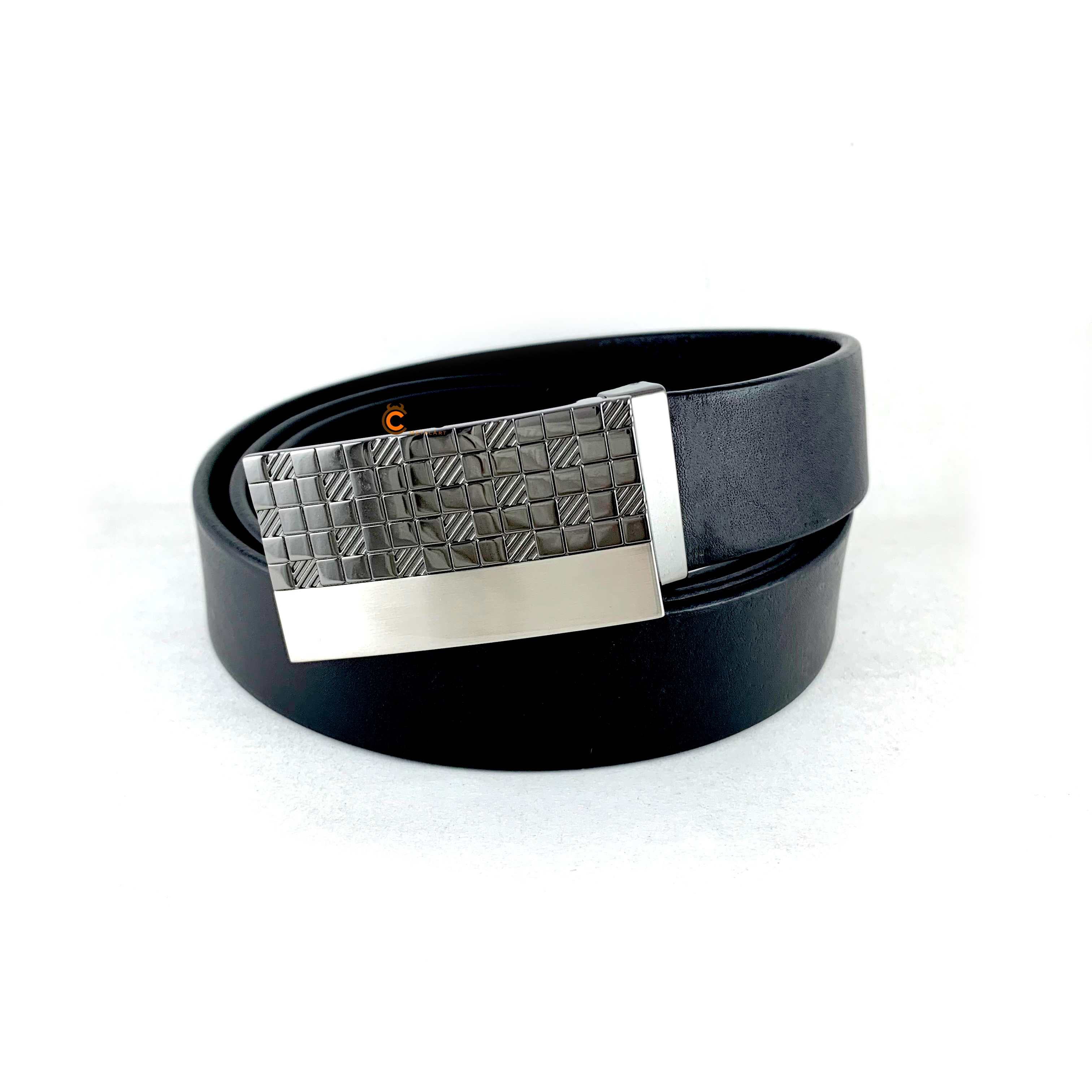 30mm Gunmetal Business Belt Buckle for Men – Checkered Texture with Brushed Panel, Custom Logo Avail