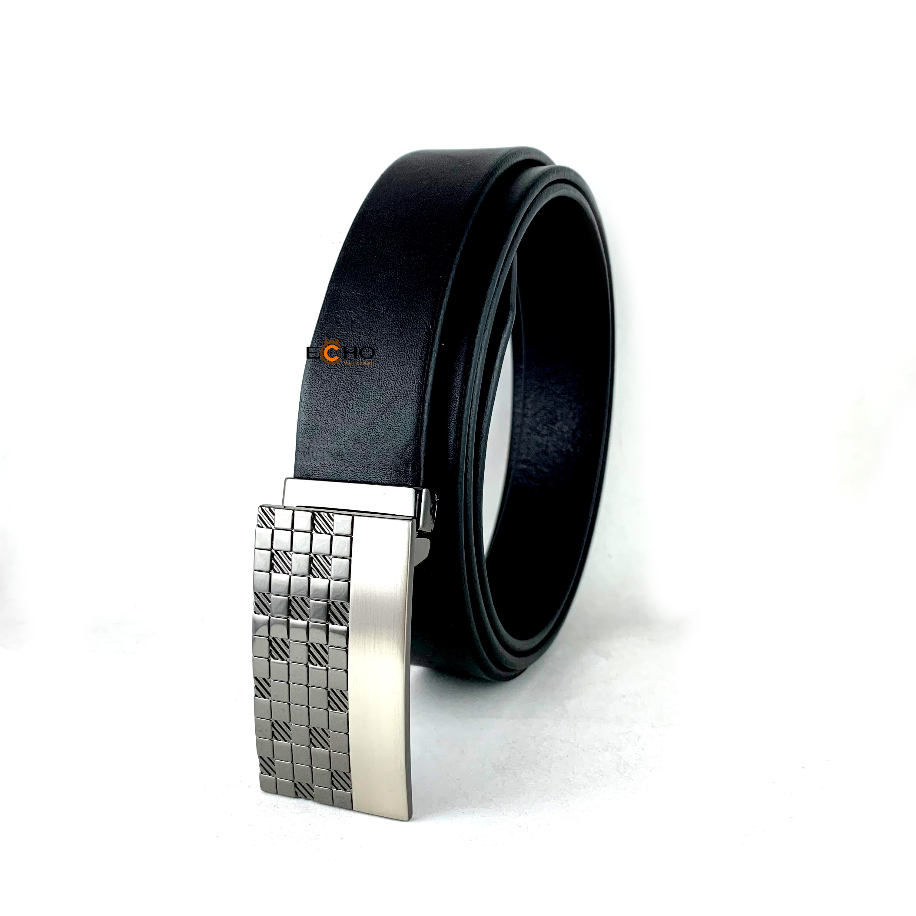 30mm Gunmetal Business Belt Buckle for Men – Checkered Texture with Brushed Panel, Custom Logo Avail