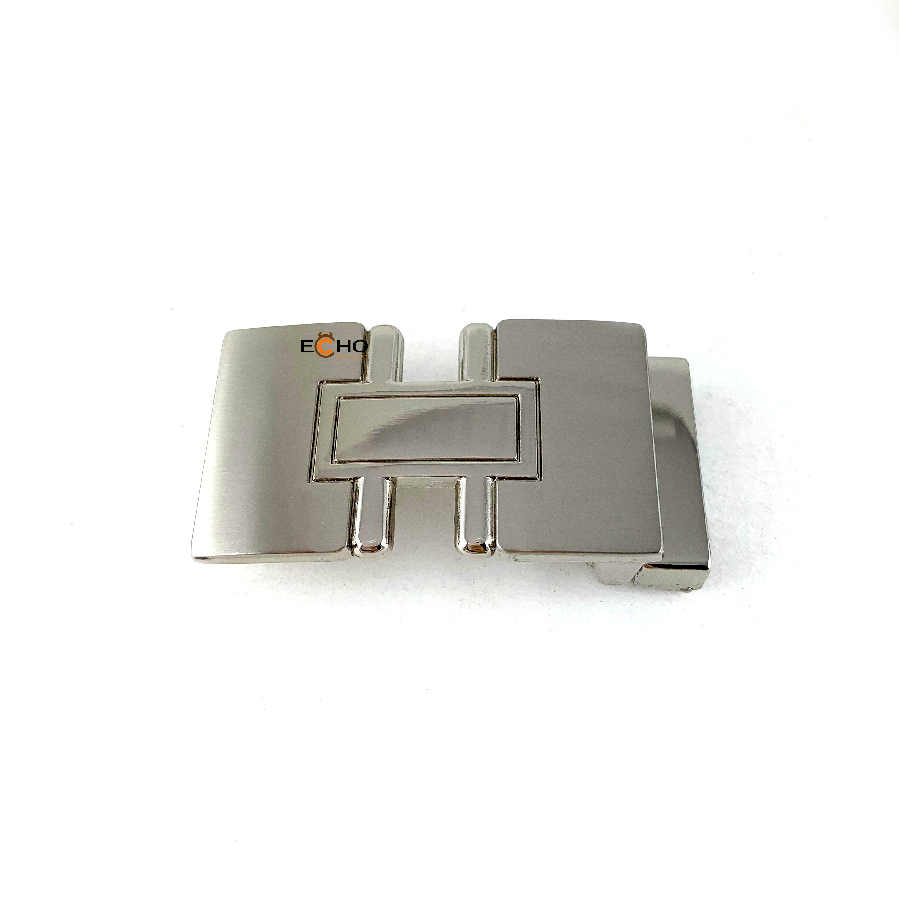 30mm Silver Business Belt Buckle for Men – H-Shaped Cutout Design, Custom Logo Available