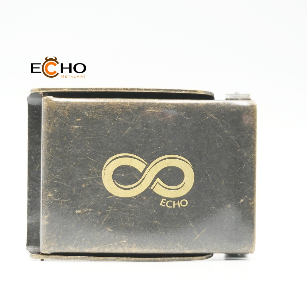 Shiny Coffee Copper Clamp Buckle with Two-Tone Laser Logo | Retro Metal Belt Hardware