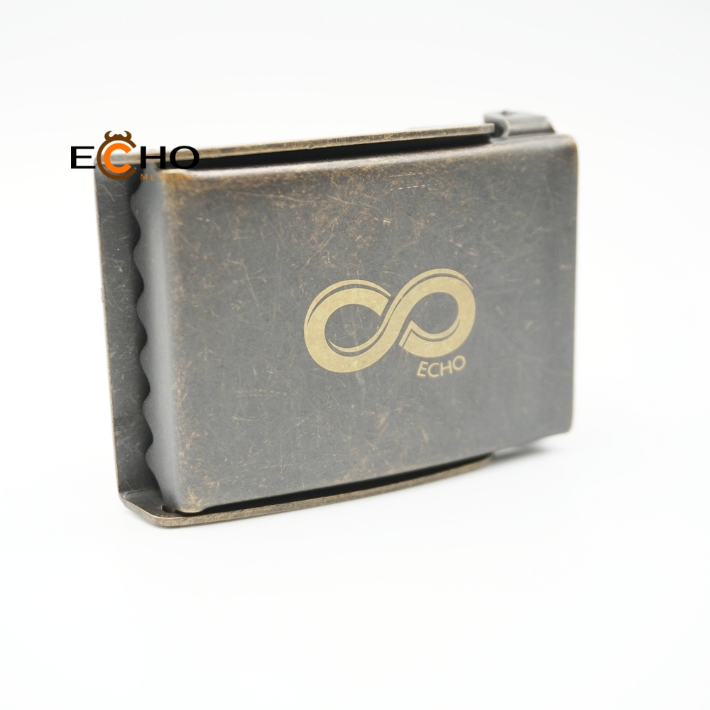 Matte Coffee Copper Clamp Buckle with Two-Tone Laser Engraved Logo | Retro Metal Belt Buckle
