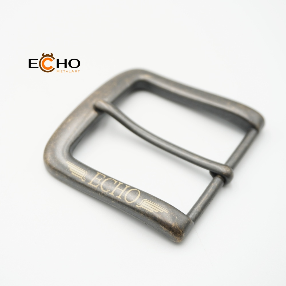 Vintage Coffee Brass Pin Buckle with Laser Engraved Logo