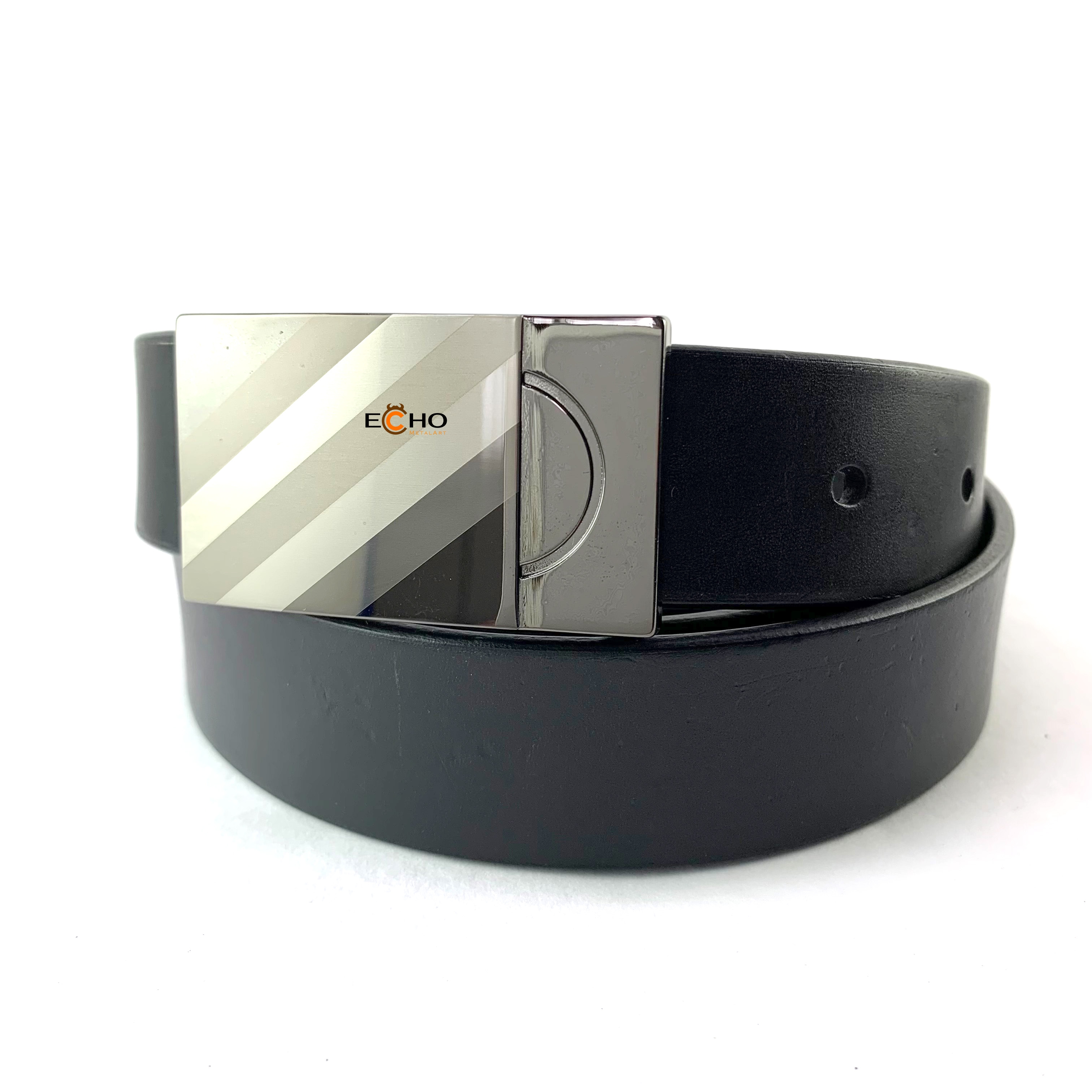 35mm Laser Engraved Belt Buckle with Custom Logo – Diagonal Stripe Desi