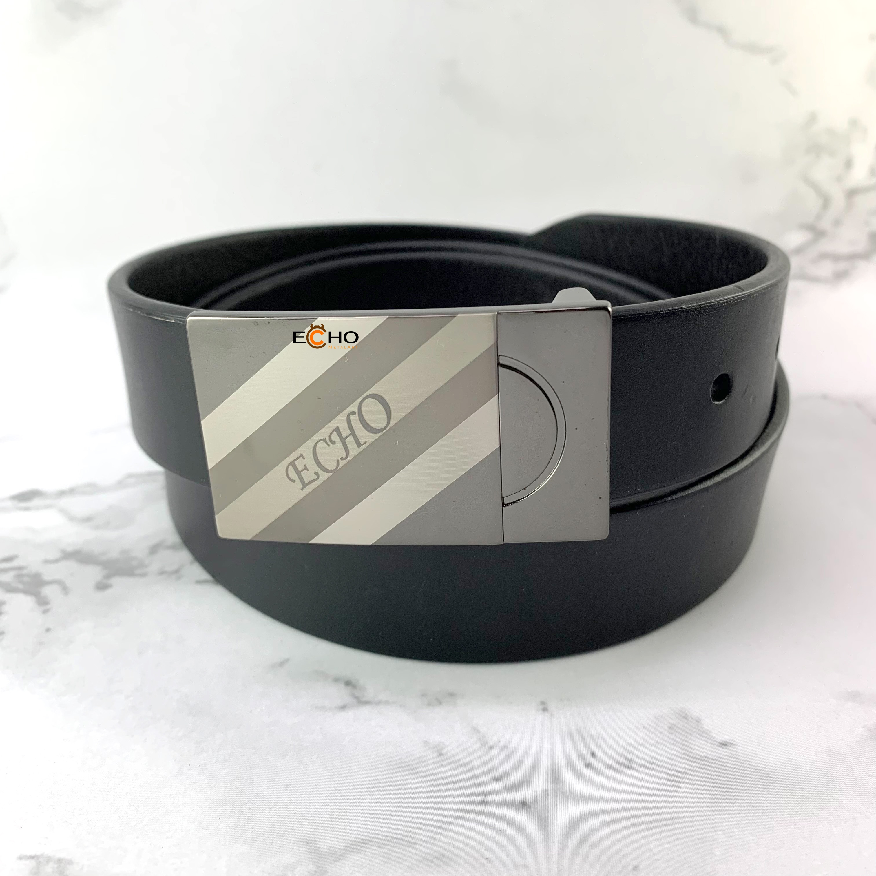 Custom Laser Engraved Belt Buckle with Diagonal Stripe Design
