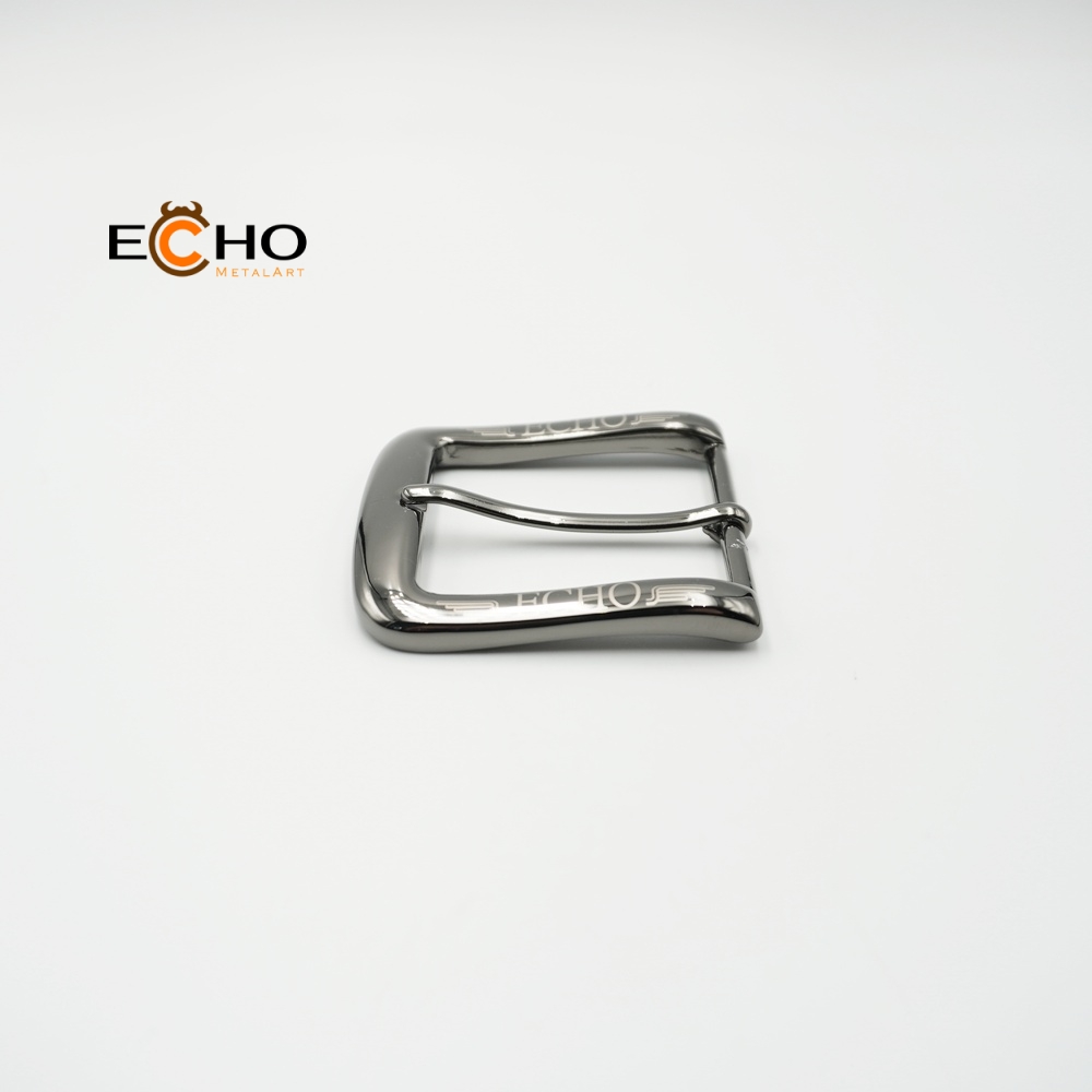 Laser Engraved Logo Pin Buckle in Shiny Black Nickel Finish