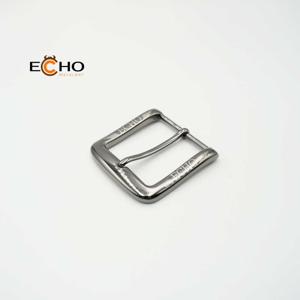 Laser Engraved Logo Pin Buckle in Shiny Black Nickel Finish
