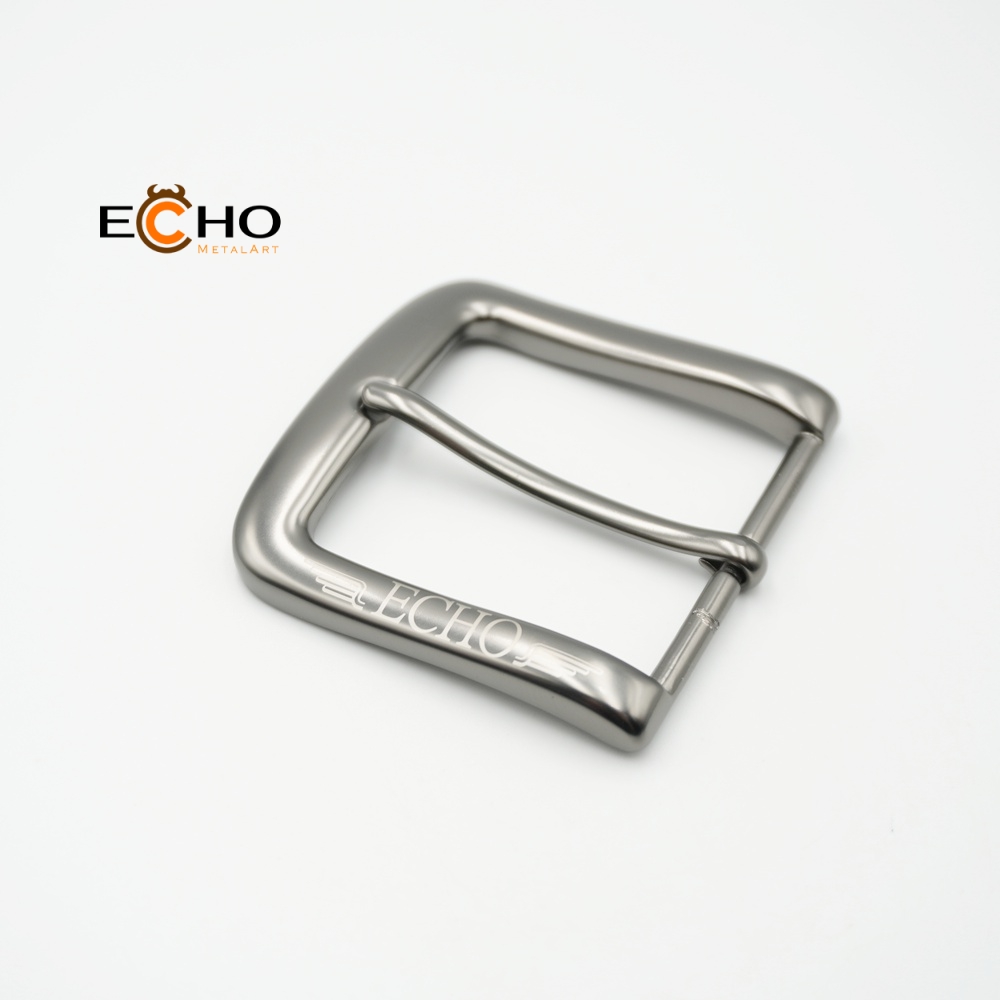 Custom Logo Laser-Engraved Pin Buckle in Matte Black Nickel