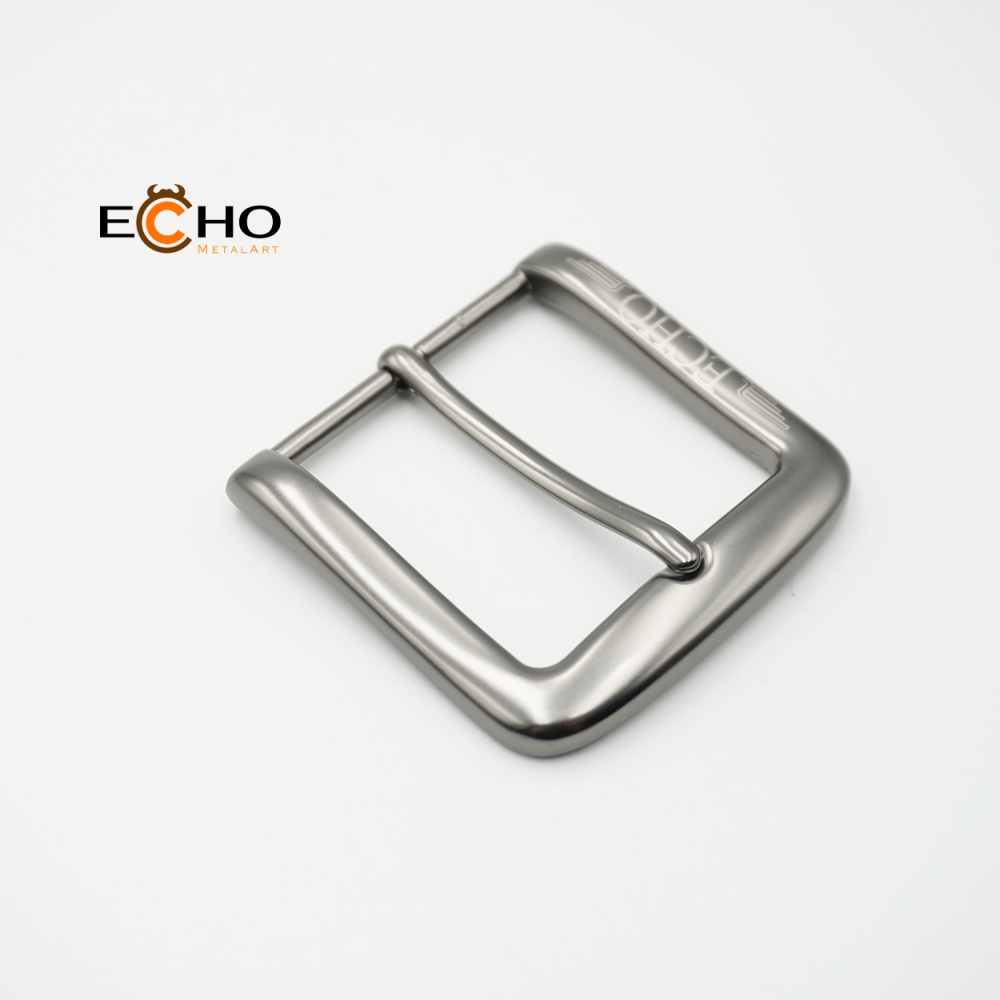 Custom Logo Laser-Engraved Pin Buckle in Matte Black Nickel