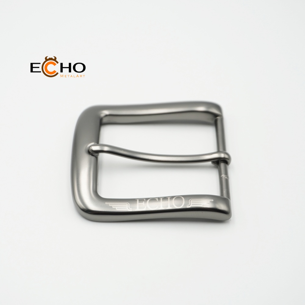 Custom Logo Laser-Engraved Pin Buckle in Matte Black Nickel