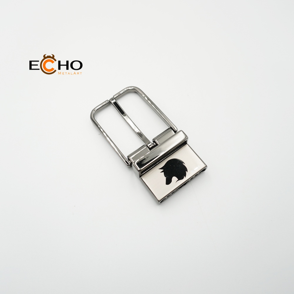 Reverse Laser Logo Black Nickel Pin Belt Buckle