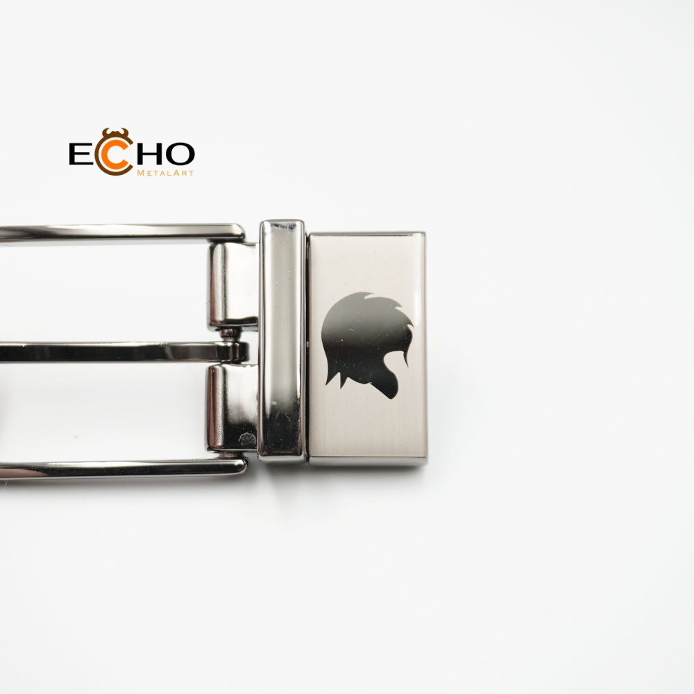 Reverse Laser Logo Black Nickel Pin Belt Buckle