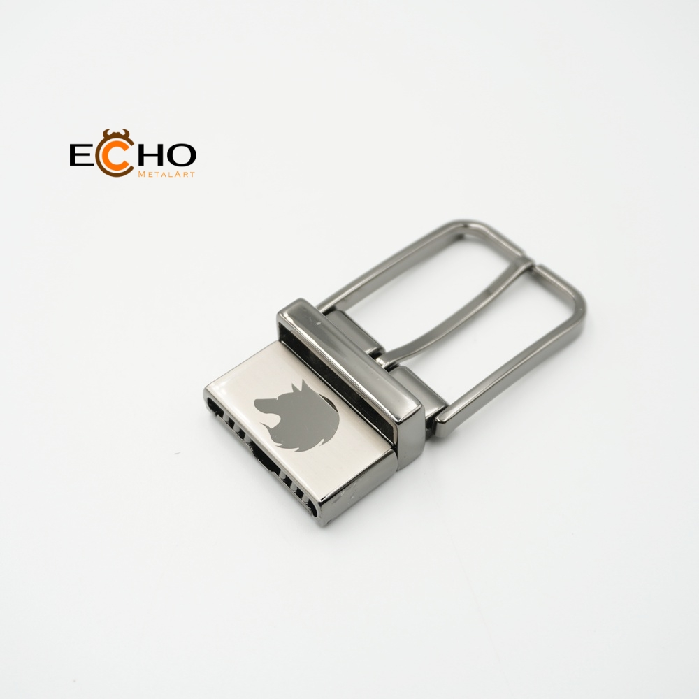 Reverse Laser Logo Black Nickel Pin Belt Buckle