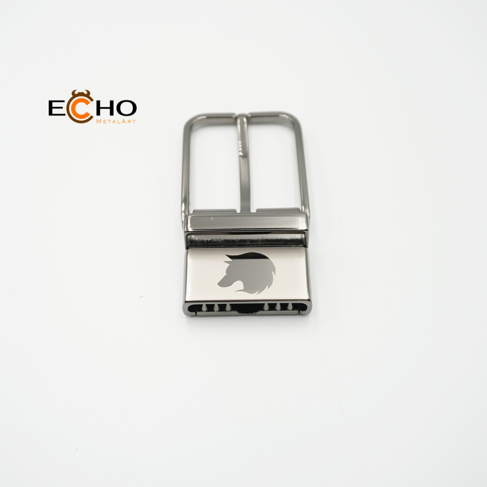 Reverse Laser Logo Black Nickel Pin Belt Buckle