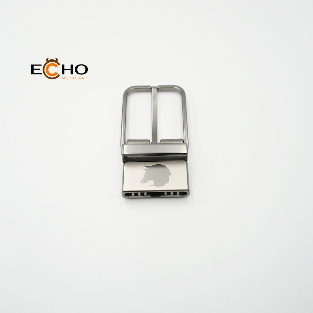 Reverse Laser Logo Belt Buckle in Black Nickel Mist Finish