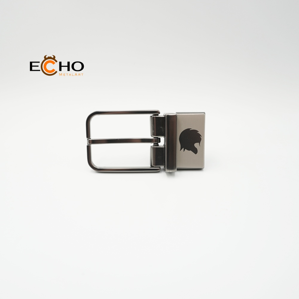 Reverse Laser Logo Belt Buckle in Black Nickel Mist Finish